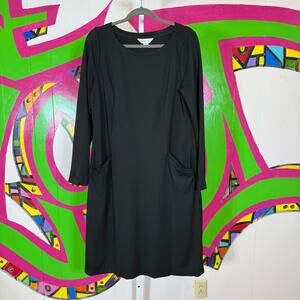 Christopher & Banks Black Sheath Dress Long Sleeve Bateau Neckline. Size Large.